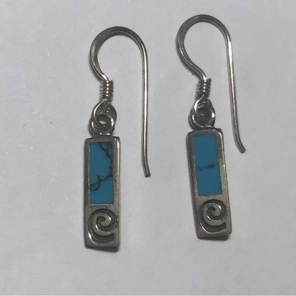 925 sterling silver turquoise dangle drop earrings BOHO tribal spiral